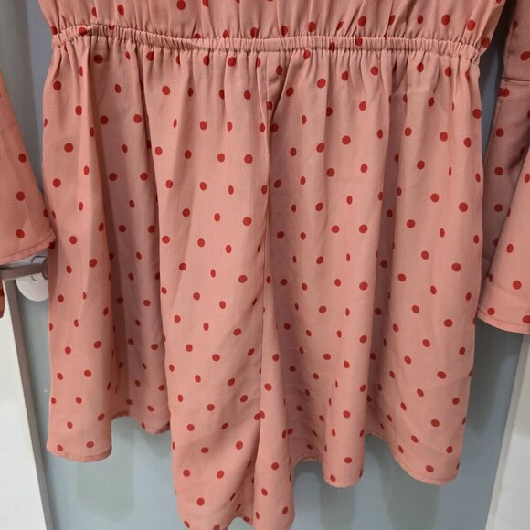 White Fox Polka Dot Bell Sleeve Romper Orange Red Women’s Size M - Picture 13 of 13